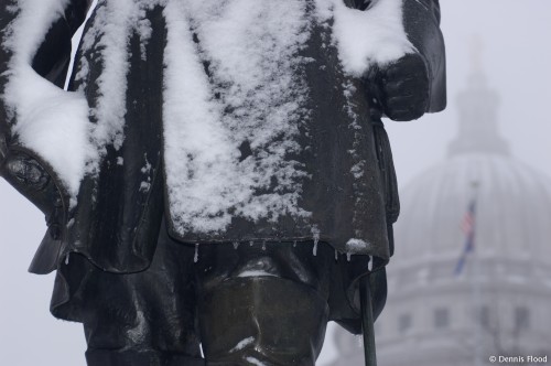 Snowy, Icy, Leif Erikson Statue