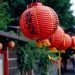 Red Chinese Lanterns Blowing in the Wind