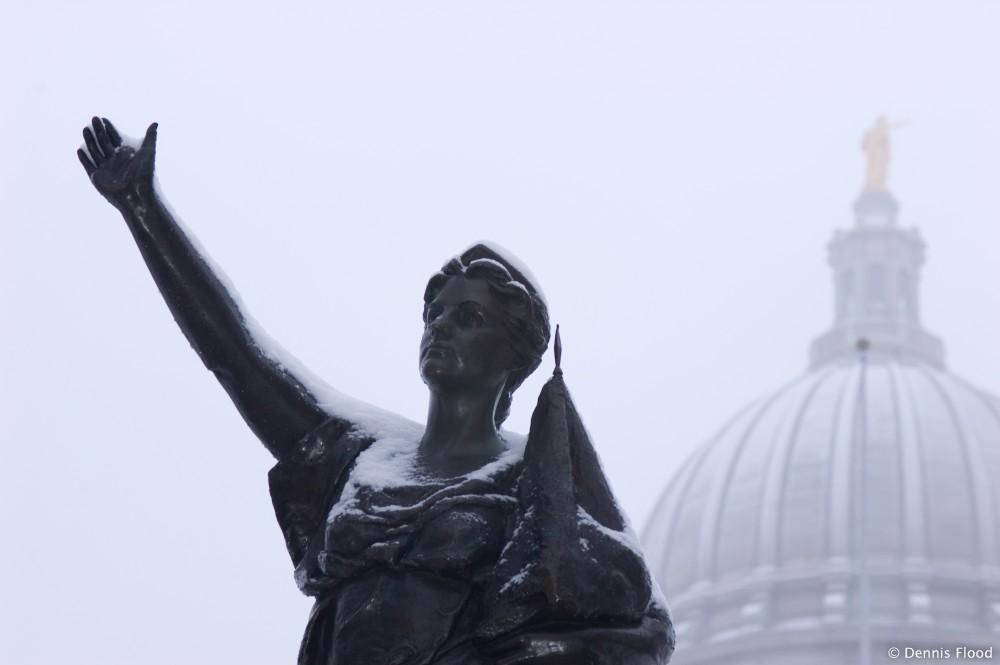 Wisconsin State Capitol Statues in Winter